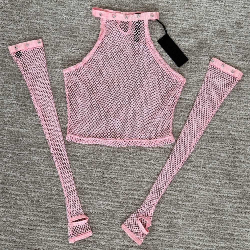 Dolls Kill Pink Fishnet Crop Top